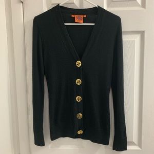 Tory Burch Black Cardigan with Gold Logo Buttons